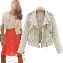 Fashion Long Sleeve Lapel Hollow Out Lace Coat