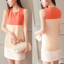 Sweet Contrast Color Sleeveless Round Neck Slim Fit Dress