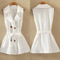 Fashion Solid Color Sleeveless Double-breasted Trench Coat
