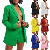 OL Style Solid Color Blazer + Shorts Suit
