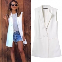 Fashion Solid color Double-breasted Sleeveless Blazer Vest