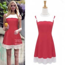 Fashion Contrast Color Sleeveless Round Neck Slim Fit Dress