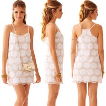 Sexy Sleeveless Lace-Trimmed Racerback Floral Mini Dress