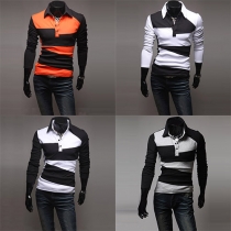 Fashion Long Sleeve Polo Collar Stripes Men T-Shirt
