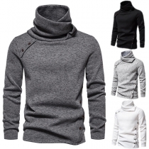 Casual Turtleneck Slant Opening Men Knitted Sweater