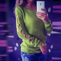 Fashion Solid Color Hollow Out Long Sleeve Round Neck Sweater