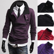 Fashion Solid Color Long Sleeve Stand Collar Oblique Zipper Sweatshirt
