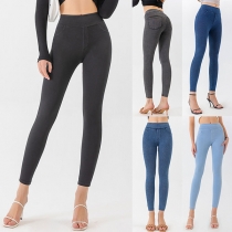 Fashion Solid Color Middle-Waisted Slim Fit Pencil Pants
