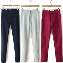 Fashion Solid Color High Waist Stretch Pencil Pants