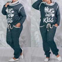 Fashion Letters Printed Long Sleeve Round Neck Oversized Sports Suit