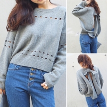 Sexy Backless Bowknot Long Sleeve Round Neck Knit Sweater