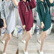 Fashion Solid Color Long Sleeve Hooded Loose Dress