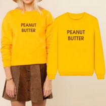 Fashion Solid Color Letters Printed Long Sleeve Round Neck Sweatshirt