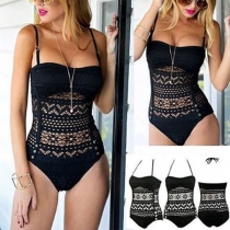 Sexy Hollow Out Lace Spliced One-piece Swimwear