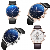 Fashion PU Leather Watch Band Round Dial Men's Quartz Watch