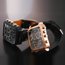 Fashion PU Leather Watch Band Square Dial Men's Sports Watch 