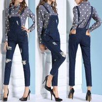 Fashion Destroyed Denim Bib Overalls