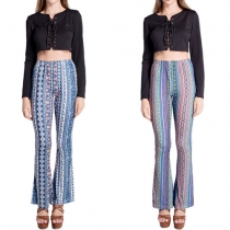 Fashion High-Waisted Colorful Abstract Pattern Flare Pants