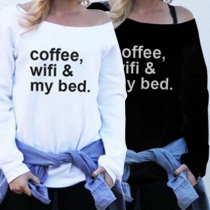 Fashion Off-The-Shoulder Coffee, Wifi & My Bed Long Sleeves Sweatershirt