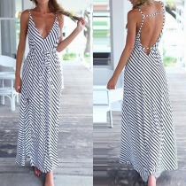 Sexy V-Neck Backless High-Rise Stripe Cami Maxi Dress