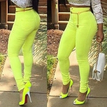 Fashion High-Rise Skinny Stretchy Solid Color Pants