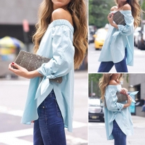 Sexy Off-The-Shoulder Bow-Knot Dolphin-Hem Long Sleeves Top