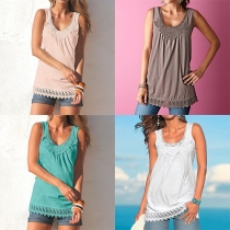 Fashion Crochet-Paneled And Crochet-Trimmed V-Neck Solid ColorTank
