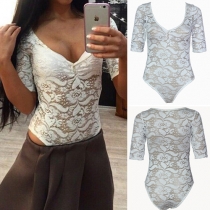 Sexy Lace V-Neck 1/2-Sleeved Bodysuit