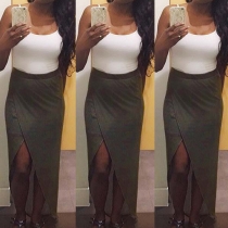 Sexy Contrasting Color Scoop-Neck Cami Top + Wrap Style Skirt Two-piece Set