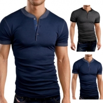 Fashion Two-Tone V-Neck Short Sleeves Solid Color T-Shirt