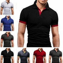 Casual Contrast Color Collared Short Sleeves T-Shirt