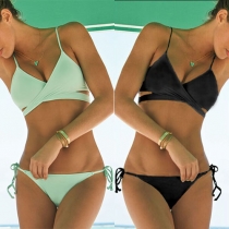 Fashion Crisscross Self-Tie Solid Color Bikini