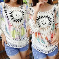 Sexy Hollow Out 3/4 Sleeve Knit Smock