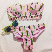 Sexy Pineapple Printed Bandeau Bikini Swimwear Set