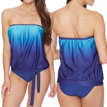 Sexy Contrast Color Strapless One-piece Bikini Swimsuit