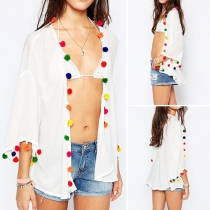 Trendy Colorful Ball Lace Half Sleeve Loose-fitting Tops