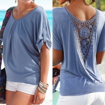Fashion Short Sleeve Round Neck Lace Spliced Loose T-shirt