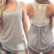 Sexy Hollow Out Lace Spliced Striped Tank Tops