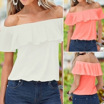 Sexy Off-shoulder Boat Neck Ruffle Tops