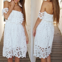 Sexy Boat Neck Hollow Out Lace Dress