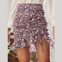 Bohemian Style Irregular Hem Floral Printed Bust Skirt
