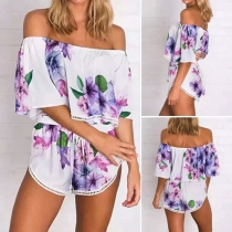 Sexy Style Floral Printed Crop Top + Shorts Two-Piece Set