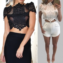 Sexy Style Boat Neck Slim Fit Lace Top 