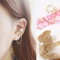 Simple Style Pearls Long Chain Ear Clips Stud Earrings