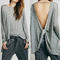 Sexy Crossover Backless Long Sleeve Loose T-shirt