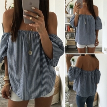 Sexy Off-shoulder Boat Neck Striped Tops