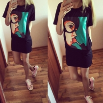 Casual Style Short Sleeve Round Neck Printed T-shirt Dress