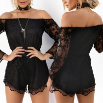 Sexy Solid Color Off Shoulder Long Sleeve Lace Romper
