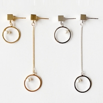 Fashion Gold/Silver-tone Round Circle Pearl Asymmetric Earrings