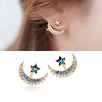 Fashion Rhinestone Star Crescent Stud Earrings